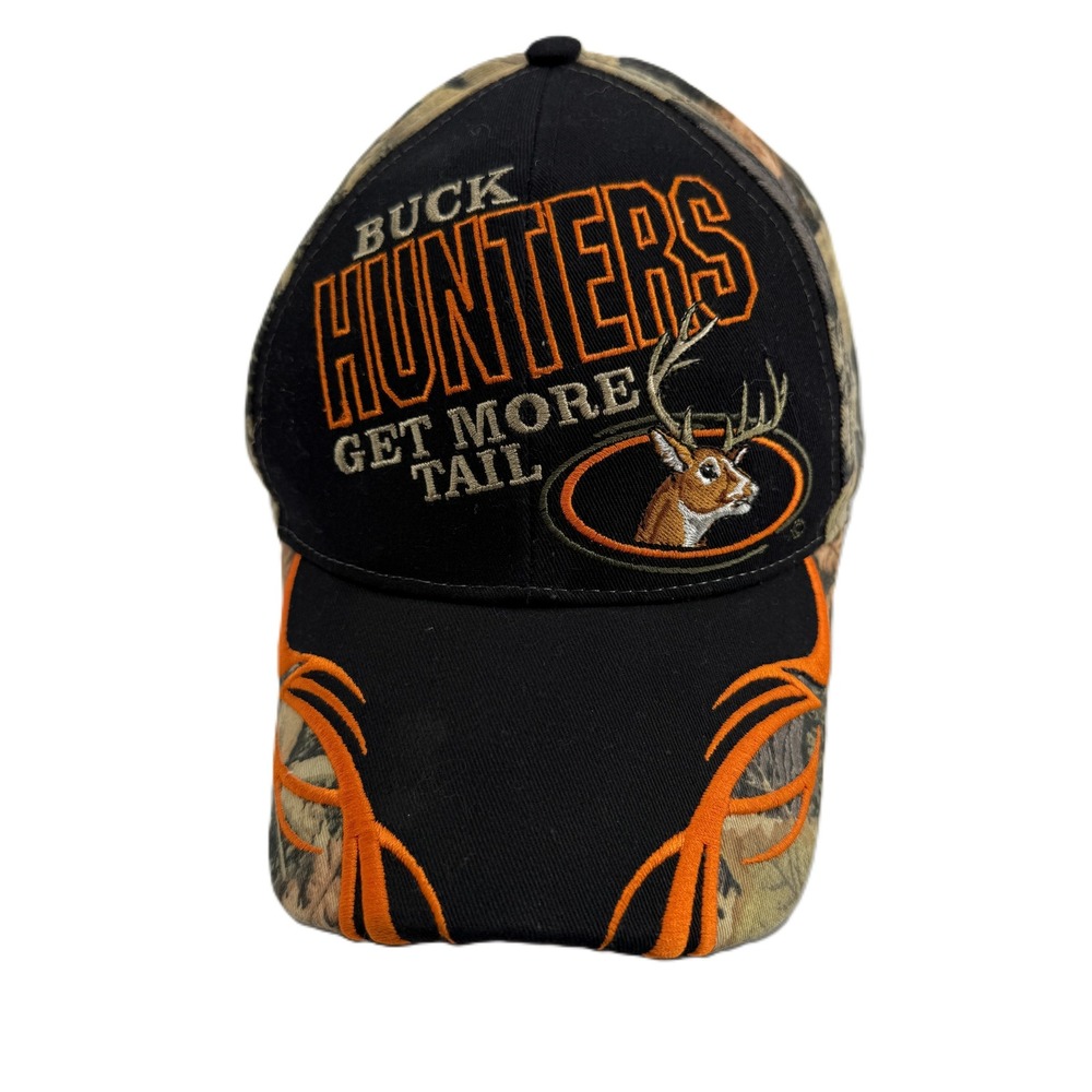Buck Hunters Get More Tail Hat Mens OSFA Black Camo Funny Deer Hunting Cap